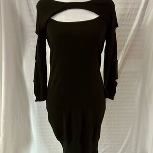 Dots Black Long Sleeve Cutout Bodycon Dress